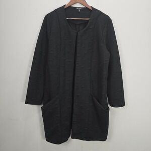 Ulla Popken Cardigan Jacket 16/18 Black Textured Knit Open Front Relaxed Quilted